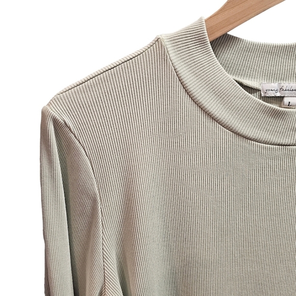 Young Fabulous & Broke Sage Green Ribbed Long Sleeve Bodycon Midi Dress Large - Picture 10 of 13